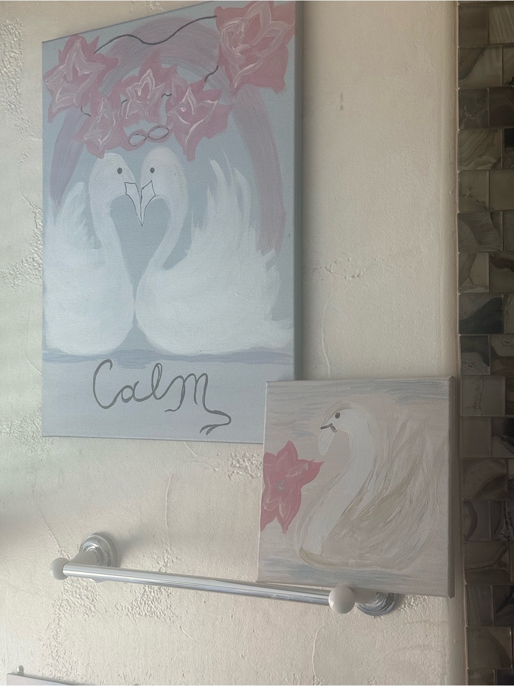 Calm Swan Wall Art Canvas - Pink & White
